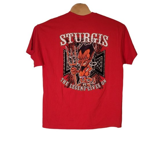 Sturgis 75th Motorcycle Rally Graphic Tee Shirt Gilden Tag‎ Red Size XL - Picture 1 of 8